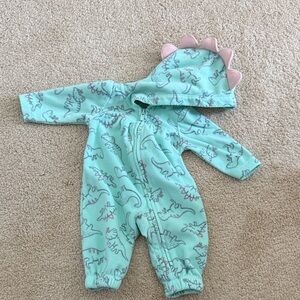 Carter's Mint Green Dinosaur Footie with Pink Accents